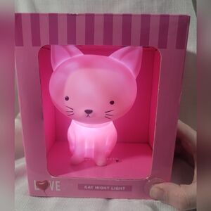 Pink Cat Night Light Battery Operated Room Decor Children Girl Meow Nursery Home